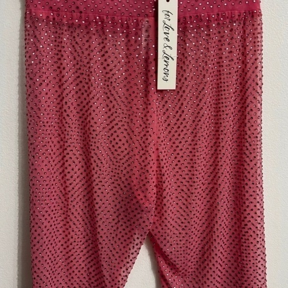 NWT For Love And Lemons Kiara Pink Mesh Studded Rhinestone Bike Shorts XXS Shine - Picture 5 of 5